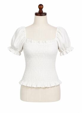 ASTR the Label White Smocked Puff Sleeve Crop Top - Size M
